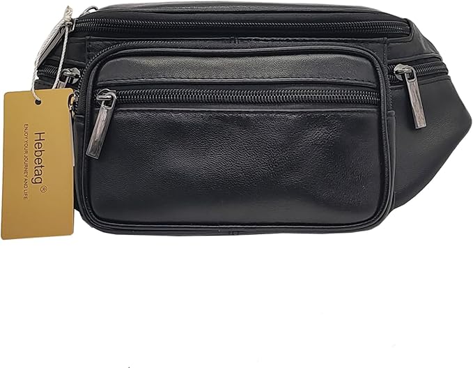 Hebetag Leather Fanny Pack Waist Bag for Men Women Travel Hiking Running Hip Bum Belt Slim Cell Phone Purse Wallet Pouch