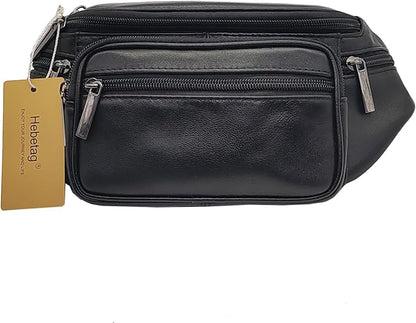 Hebetag Leather Fanny Pack Waist Bag for Men Women Travel Hiking Running Hip Bum Belt Slim Cell Phone Purse Wallet Pouch