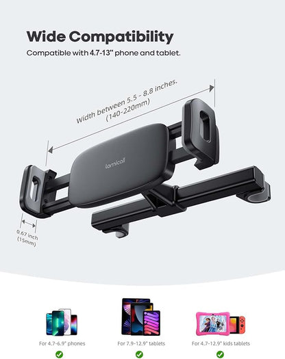 Lamicall Car Tablet Mount, Headrest Tablet Holder - Car Back Seat Travel Stand for Kids, Compatible with iPad Pro Air Mini, Galaxy Tab, Fire HD, 4.7-13" Cell Phone, Tablets and Devices