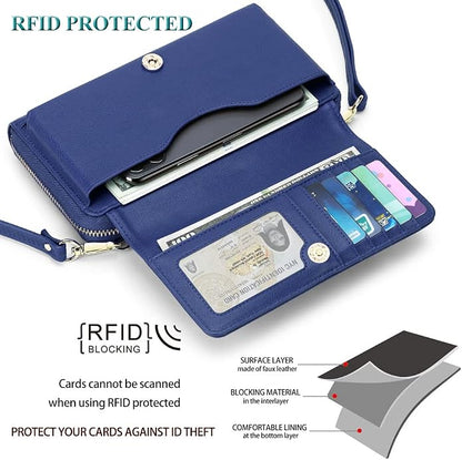 Peacocktion Crossbody Bags for Women RFID Wristlet Wallets Travel Vegan Leather Small Clutch Purses with Phone Pocket Zipper