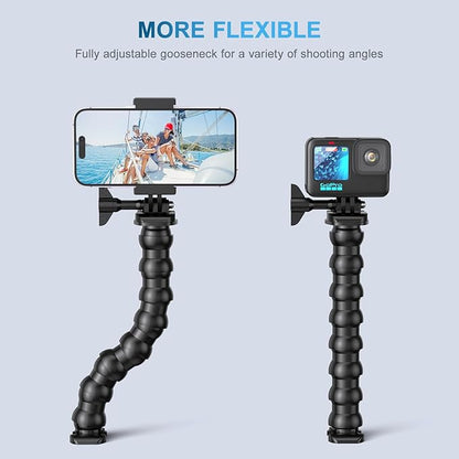 Gooseneck Phone Holder Clamp Clip Mount Cell Phone Stand for Desk Pole Table Compatible with iPhone 16 15 14 Pro Max Plus 13 12 11 SE XS XR X 8 7 6 Samsung GoPro Hero and Other 4-7'' Devices