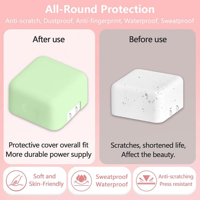 Soft Silicone Charger Case Compatible with Apple 40W Dynamic Power Adapter (60W Max) for iPhone Series & MacBook Air 13/13.6/15 M5 A3448 A3449, Shockproof Anti-Scratch Protective Cover, Green