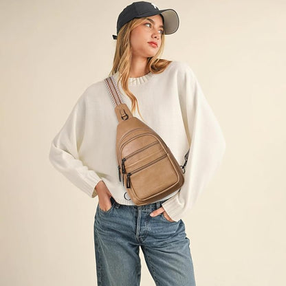 Leresas Sling Bag for Women Cross Body Purse Fanny Pack Sling Backpack Vegan Leather Over Shoulder Crossbody Handbag Travel Gifts Tan