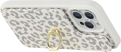 Lipvina for iPhone 13 Pro Max/iPhone 12 Pro Max Case with Card Holder for Women,Crossbody Strap Lanyard,Credit Card Holder,Ring Stand,Snap Clasp,Cute Wallet Case 6.7 inch (White Leopard)