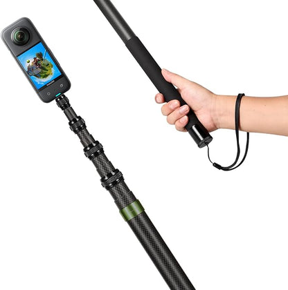 17-118"/3.0m Carbon Fiber Invisible Selfie Stick 9.8ft Extended Super Long Pole for Insta360 X5/X4 Insta 360 X3 ONE X2, ONE R, ONE X, ONE GO 3S 3 2 Gopro Max Action Camera Accessories