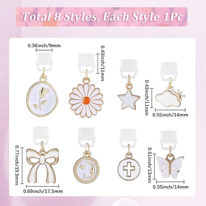 8Pcs 8 Styles Charms for Kindle White Round Star Cloud Sun Bow Flower Dust Plug Charm Compatible with Type C Charging Port Kindle E-Reader Phone Accessories for Book Lover Readers Men Women