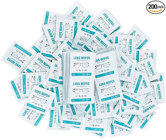 200 Count Lens Wipes for Eyeglasses Individually Wrapped Pre-Moistened Wipes Cleaner for Glasses Screens Camera Lens