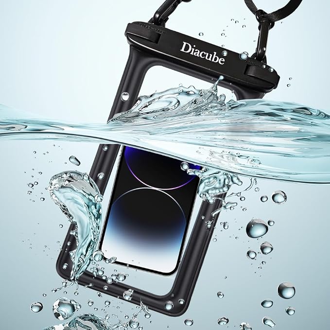 2-Pack Waterproof Phone Pouch, Universal IPX8 Floating Waterproof Case with Adjustable Lanyard for All Phones [Up to 8.3"] Beach, Waterpark & Travel Essentials - Black