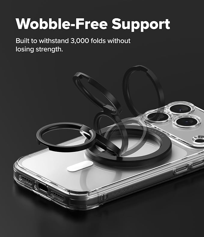 Ringke Dual Magnetic Smart Ring [Compatible with MagSafe] Phone Grip, Dual-Sided Powerful Magnet, 3-Tier Foldable Kickstand 0.17 Inch Slim Holder for Gym, iPhone, Galaxy, Pixel - Black