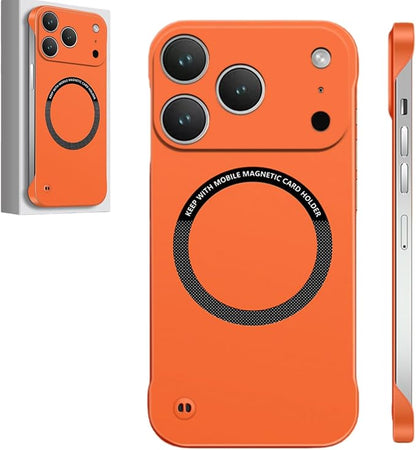 Frameless Magnetic Series Designed for iPhone 17/16/15/14/13 Pro Max Case, Shockproof Phone Cover for iPhone 17 Pro Compatible with MagSafe, Lightweight Minimalist (for iPhone16,Orange)
