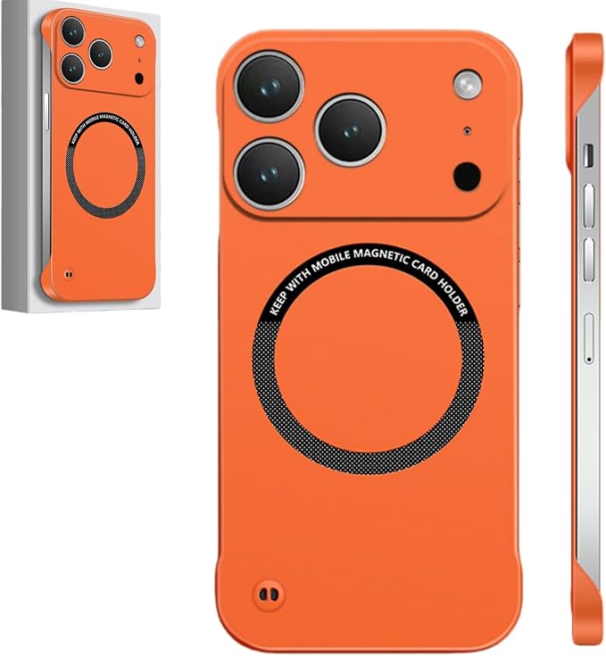 Frameless Magnetic Series Designed for iPhone 17/16/15/14/13 Pro Max Case, Shockproof Phone Cover for iPhone 17 Pro Compatible with MagSafe, Lightweight Minimalist (for iPhone15Promax,Orange)