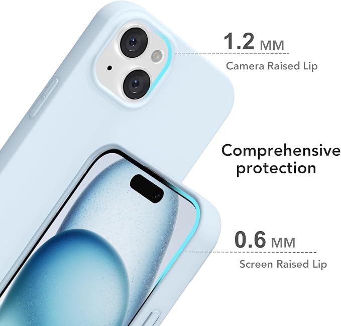 for iPhone 15 Plus/ 14 Plus Case Silicone Compatible with Magsafe Case, Ultra Slim Thin Magnetic Phone Cases Mag Safe, Cute Soft Rubber Gel Matte Wireless Charging Cover for Women, Light Blue