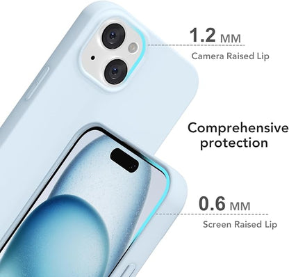for iPhone 15 Plus/ 14 Plus Case Silicone Compatible with Magsafe Case, Ultra Slim Thin Magnetic Phone Cases Mag Safe, Cute Soft Rubber Gel Matte Wireless Charging Cover for Women, Light Blue