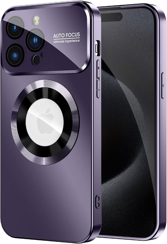 Magnetic for iPhone 15 Pro Max Case, Compatible with MagSafe, Built-in Camera Lens Protector, Logo View, Military Grade Drop Proof Phone Cover, Purple