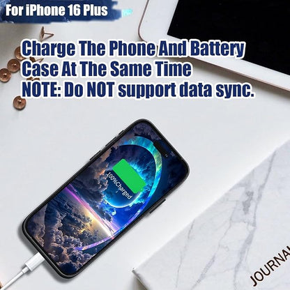 Battery Case for iPhone 16 Plus, 6000mAh Rechargeable Extended Battery Charging/Charger Case, Add 100% Extra Juice (6.7 Inches) Black