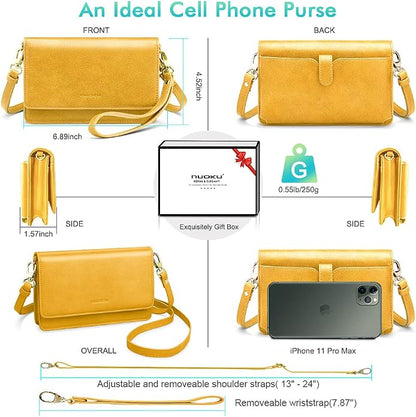 nuoku Women Small Crossbody Bag Cellphone Purse Wallet with RFID Card Slots 2 Straps Wristlet