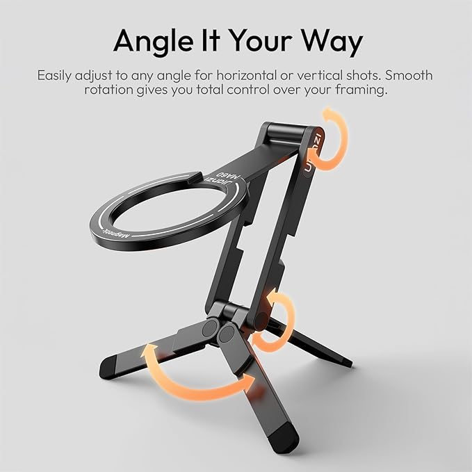 ULANZI MA60 Magnetic Phone Tripod Stand for iPhone - Aluminium Smartphone Mini Tripod Pocket Cell Phone Stand N52 Strong Magnet Quick Mount Compatible with iPhone17 16 15 14 13 12 Series, Black
