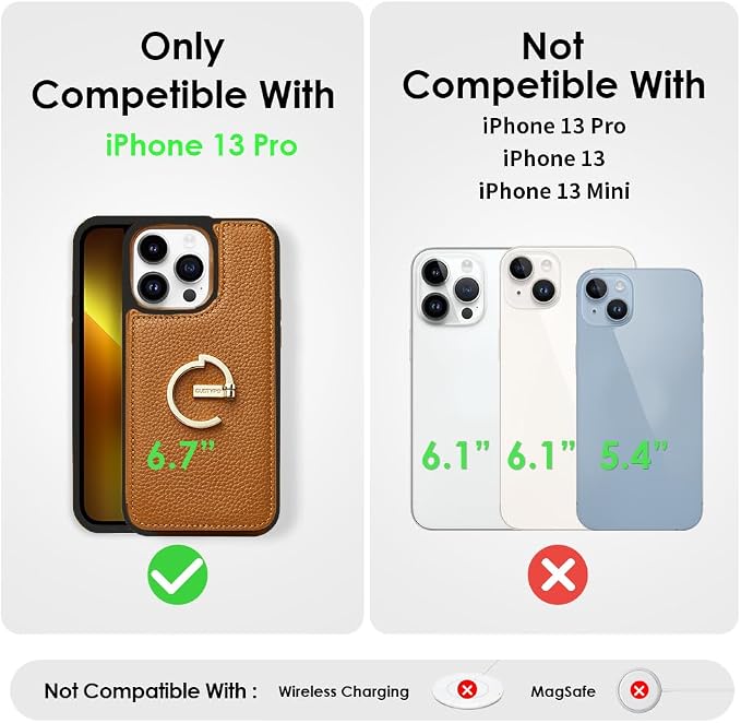 CUSTYPE for iPhone 13 Pro Wallet Case with Card Holder,180°Folding Ring Kickstand Card Slots Case with Wallet for Women and Men for iPhone 13 Pro 6.1"-Brown