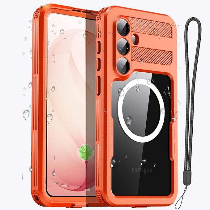 AICase Waterproof Case for Samsung Galaxy S26 Plus with MagSafe Clear Water Proof Snowproof/Dustproof/Shockproof,IP68 360 Full Body Protection Fully Sealed Underwater Cover for Galaxy S26 Plus_Orange