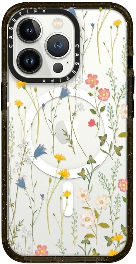CASETiFY Impact iPhone 13 Pro Case [4X Military Grade Drop Tested / 8.2ft Drop Protection/Compatible with Magsafe] - Dreamy Floral Pattern - Clear Black