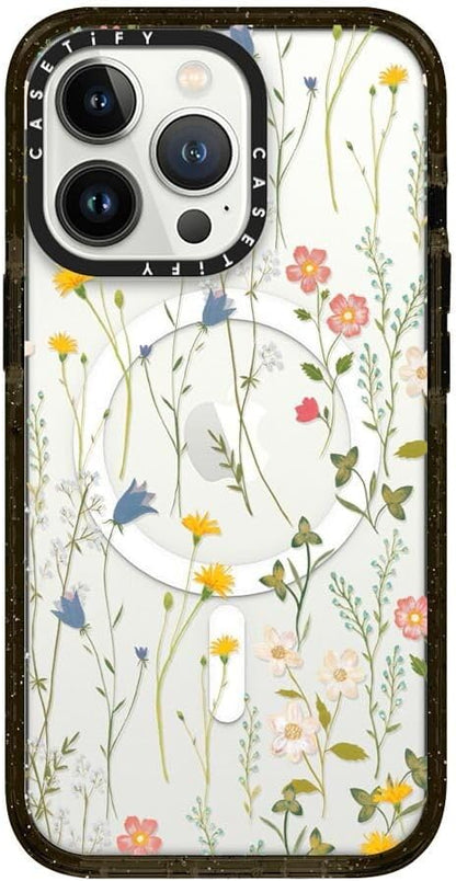 CASETiFY Impact iPhone 13 Pro Case [4X Military Grade Drop Tested / 8.2ft Drop Protection/Compatible with Magsafe] - Dreamy Floral Pattern - Clear Black
