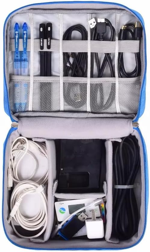 CARIGO Portable Electronics Organizer Bag, Double Layer Travel Gadget Organizer, Waterproof Digital Storage Case for Cables, Chargers, USB, SD Cards, Power Bank (Black)