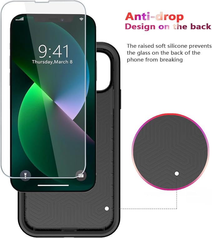 Diverbox for iPhone 13 case [Shockproof] [Dropproof] [Tempered Glass Screen Protector ],Heavy Duty Protection Phone Case Cover for Apple iPhone 13 (Black-2in1)