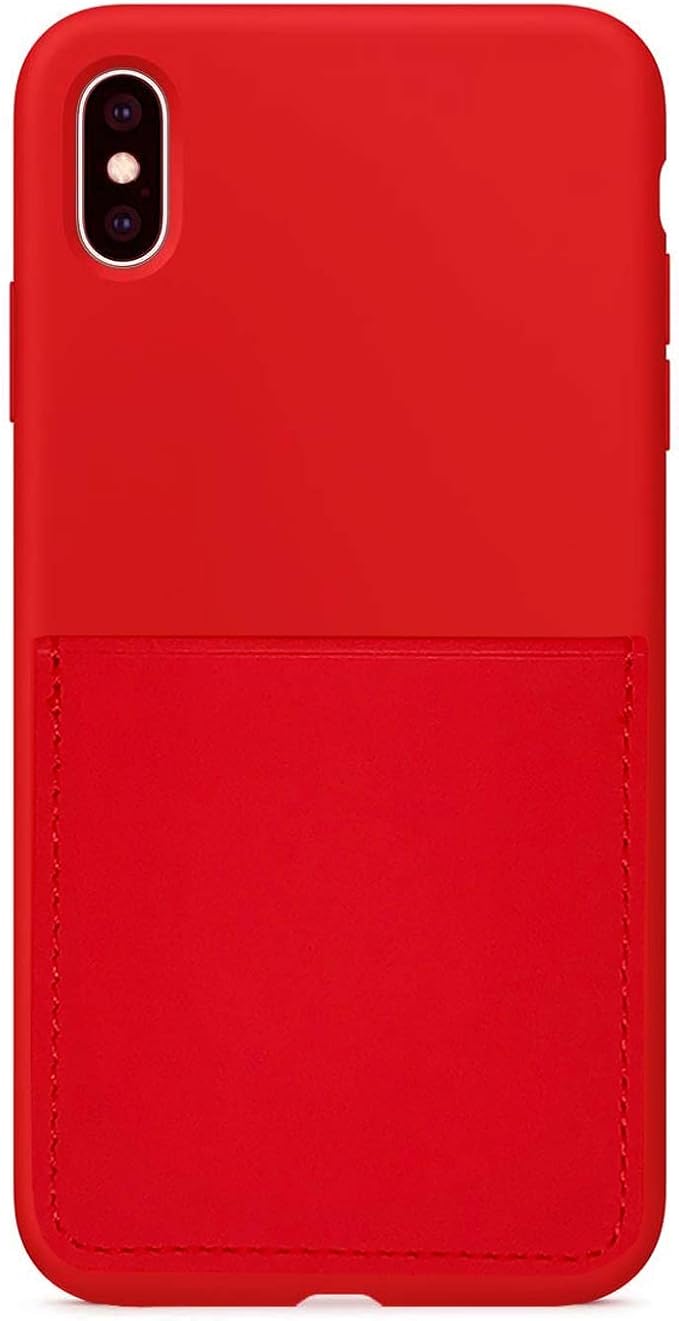 Ultra Slim Liquid Silicone Case Compatible for iPhone Xs/X 10(5.8 inch) with Card Holder Slot Ultra-Slim Thin Soft Wallet Cover Compatible for iPhone XS/X/10 with Screen Protector(Red)