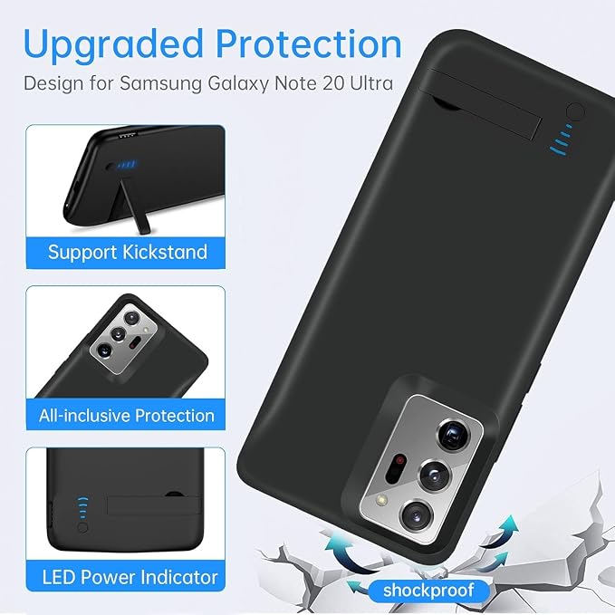 Battery Case for Galaxy Note 20 Ultra, Extended Batteri Charging Cases for Samsung Galaxy Note 20 Ultra Rechargeable External Backup Power Bank Charger Cover,5000mAh, Add Extra Juice Black