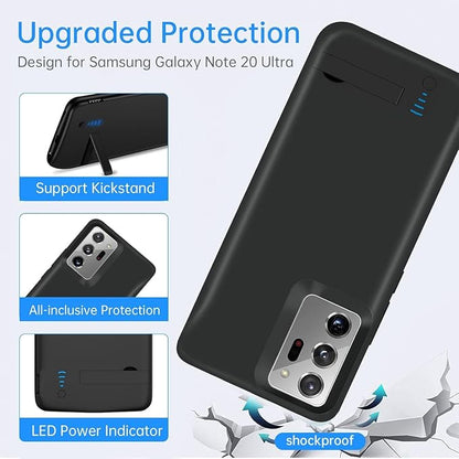 Battery Case for Galaxy Note 20 Ultra, Extended Batteri Charging Cases for Samsung Galaxy Note 20 Ultra Rechargeable External Backup Power Bank Charger Cover,5000mAh, Add Extra Juice Black