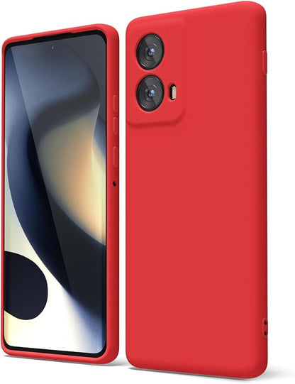 oakxco for Motorola Moto Edge 2024 Phone Case Liquid Silicone, Thin Slim Soft Rubber Gel TPU Plain Protective Simple Cover for Women Girl Cute, Matte Solid Color Aesthetic, Red