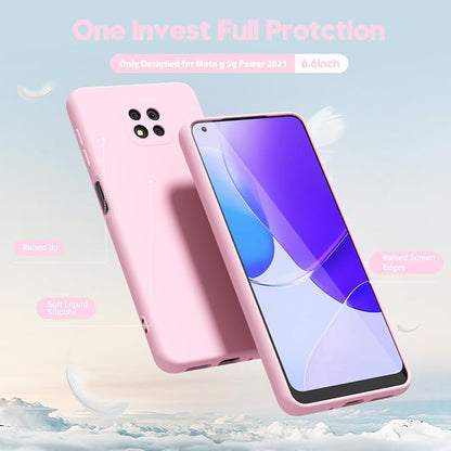 oakxco for Motorola Moto G Power 2021 Phone Case Liquid Silicone, Thin Slim Soft Rubber Gel TPU Plain Simple Cover for Women Girl Cute, Matte Solid Color, Rose Pink