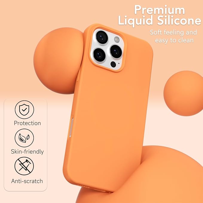 for iPhone 16 Pro Case Silicone Compatible with Magsafe Case, Ultra Slim Thin Magnetic Phone Cases Mag Safe, Cute Soft Rubber Gel TPU Matte Plain Wireless Charging Cover for Women, Neon Orange