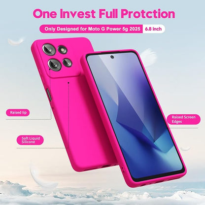 oakxco for Motorola Moto G Power 2025 Case Liquid Silicone, Cute Thin Slim Soft Rubber Gel for Women Men, Smooth Matte TPU Plain Bright Color Girly Case with Camera Cover, Fluorescent Neon Hot Pink
