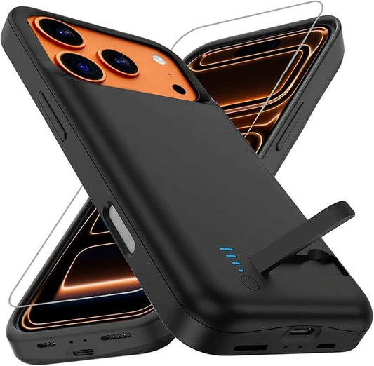 Battery Case for iPhone 17 Pro (8500mAh),Rechargeable Extended Fast Charger Charging Case with Kickstand, Portable Protective Battery Back Pack Cover for iPhone 17 Pro(6.3") Black