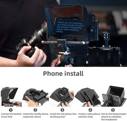 AMBITFUL Teleprompter 7.5'' with Tabletop Tripod for Smartphone and DSLR Camera, Adjustable Phone Clip & Camera Adapting Ring, for Live Streaming, Interviews(Mini Teleprompter Only)