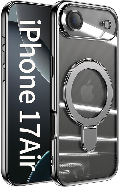 LXK Magnetic Invisible Stand for iPhone 17 Air Case 6.5" Compatible with MagSafe, Military-Grade Protection, with Camera Protector, Clear Scratch-Resistant Back Cover for iPhone 17 Air - Grey