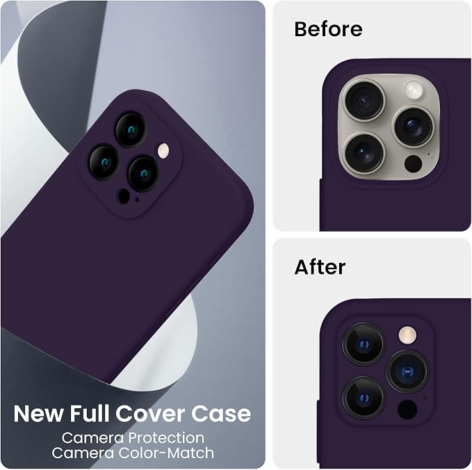 FireNova Designed for iPhone 15 Pro Max Case, Silicone Upgraded [Camera Protection] Phone Case, Soft Anti-Scratch Microfiber Lining Inside, 6.7 inch, Purple