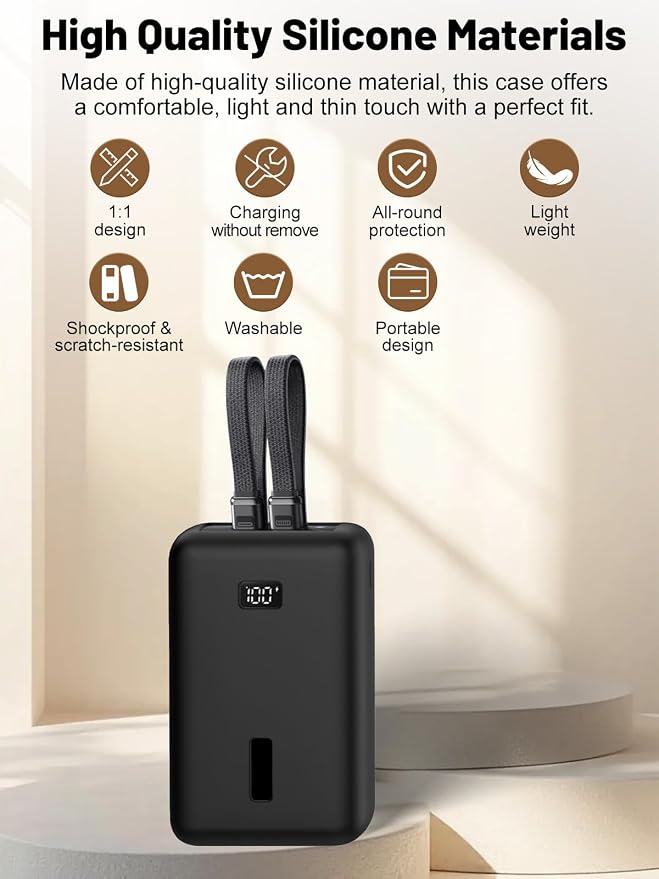 for Anker Zolo Power Bank 2025 20,000mAh 30W A1681/A1689,Silicone Protective Case, Shockproof Cover with LCD Display Visible, Anti-Lost Strap, Precision Cutouts for All-Port Charger (Black)
