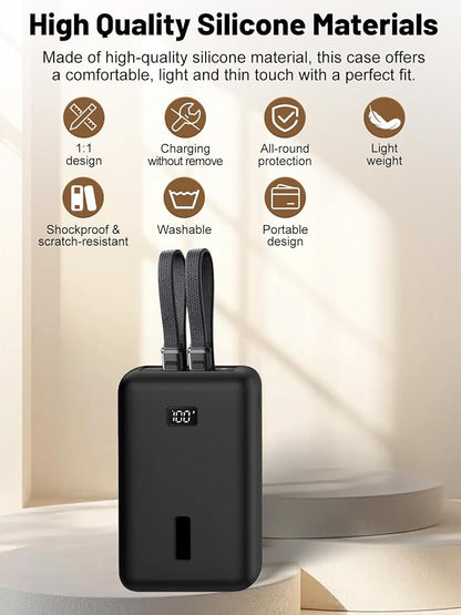 for Anker Zolo Power Bank 2025 20,000mAh 30W A1681/A1689,Silicone Protective Case, Shockproof Cover with LCD Display Visible, Anti-Lost Strap, Precision Cutouts for All-Port Charger (Black)