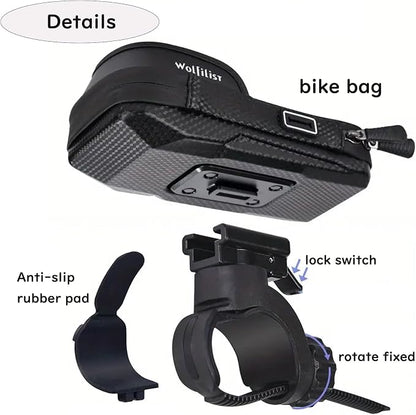 WOLFILIST Bike Phone Holder EVA Waterproof Bike Front Frame Bag Top Tube Bike Bag Bicycle Phone Mount Cycling Pouch with Rain Cover Bike Accessories Gifts for Cyclists Men
