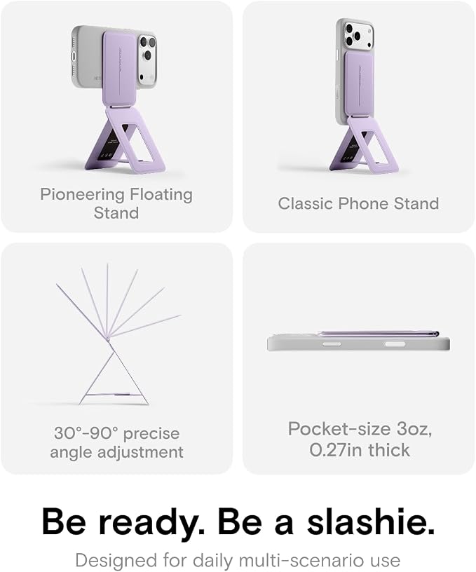 MOFT Phone Tripod Stand Selfie Stick for iPhone, Multi-Angles iPhone Stand, Lightweight & Portable Phone Holder, Strong Magnets, MOVAS Vegan Leather, Travel Essentials, Peony (Without Card Slot)
