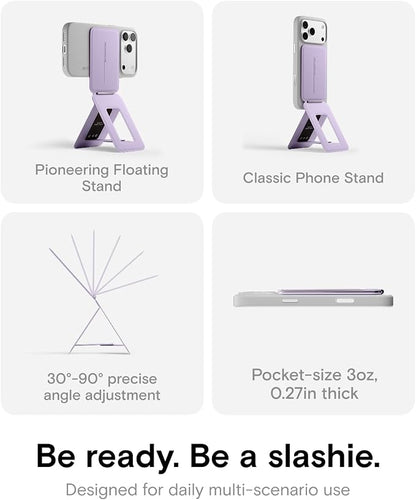 MOFT Phone Tripod Stand Selfie Stick for iPhone, Multi-Angles iPhone Stand, Lightweight & Portable Phone Holder, Strong Magnets, MOVAS Vegan Leather, Travel Essentials, Peony (Without Card Slot)