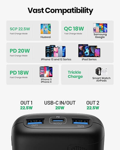 INIU Portable Charger, Smallest 22.5W 10000mAh Power Bank, USB C in/Output Fast Charging 3-Output Mini Battery Pack Charger with Phone Holder for iPhone 17 16 15 14 Air Samsung S23 Google iPad Tablet