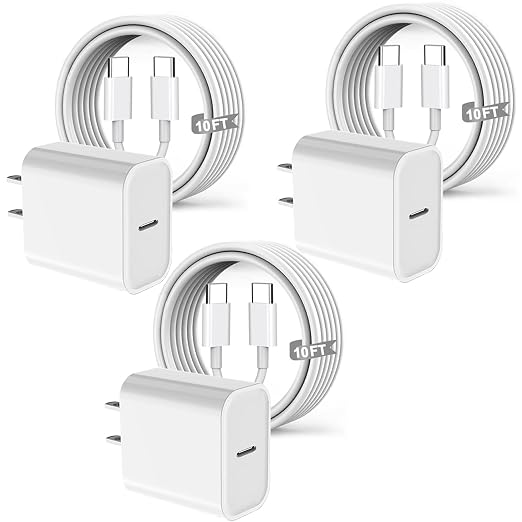[3 Pack] Long 10FT iPhone 17 Charger 20W Fast Wall Charger Block,[Apple MFi Certified] 10Foot USB C Cable Fast Charging for iPhone 17 Pro Max/17 Pro/Air/iPhone 16 Pro/16 Plus/16E/15 Pro,iPad 2018-2025