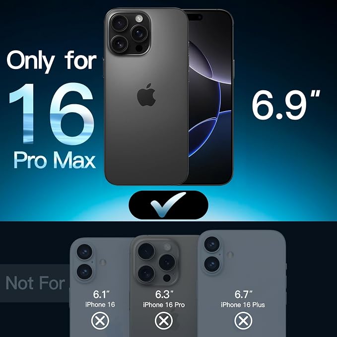 JETech 5 in 1 Matte Case for iPhone 16 Pro Max 6.9-Inch with 2-Pack Each Tempered Glass Screen Protector and Camera Lens Protector, Translucent Back Shockproof Phone Cover (Black)