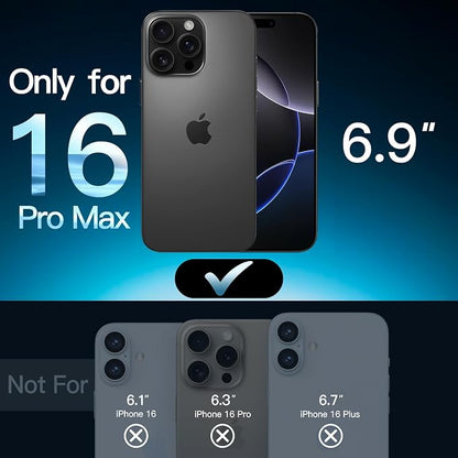 JETech 5 in 1 Matte Case for iPhone 16 Pro Max 6.9-Inch with 2-Pack Each Tempered Glass Screen Protector and Camera Lens Protector, Translucent Back Shockproof Phone Cover (Black)