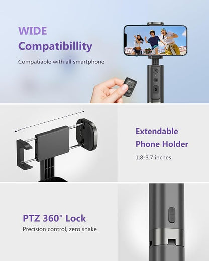Auto Face Tracking Tripod 360 Rotation with Light, Phone Tripod Stand with Remote Follow Your Movement, for Android Phone Selfie Stick for Content Creators Vlog (Black)