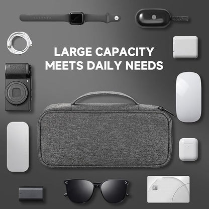 Teskyer Tech Organizer Pouch with Handle, Dark Grey | Water-Resistant Fabric, Adjustable Dividers, Multiple Compartments, Protective Lining, Travel and Office Use