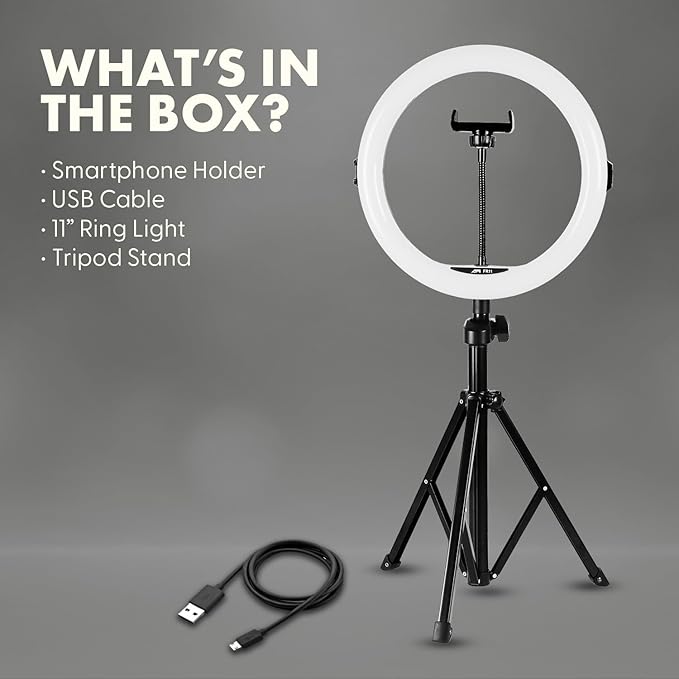 SQUATZ 11’’ LED 12W Selfie Ring Light with Wired Control, 3 Color Modes, 10 Brightness Levels, Tripod Stand with 6 Sections, Phone Holder, Adjustable Brightness Levels for Influencers, YouTube, TikTok